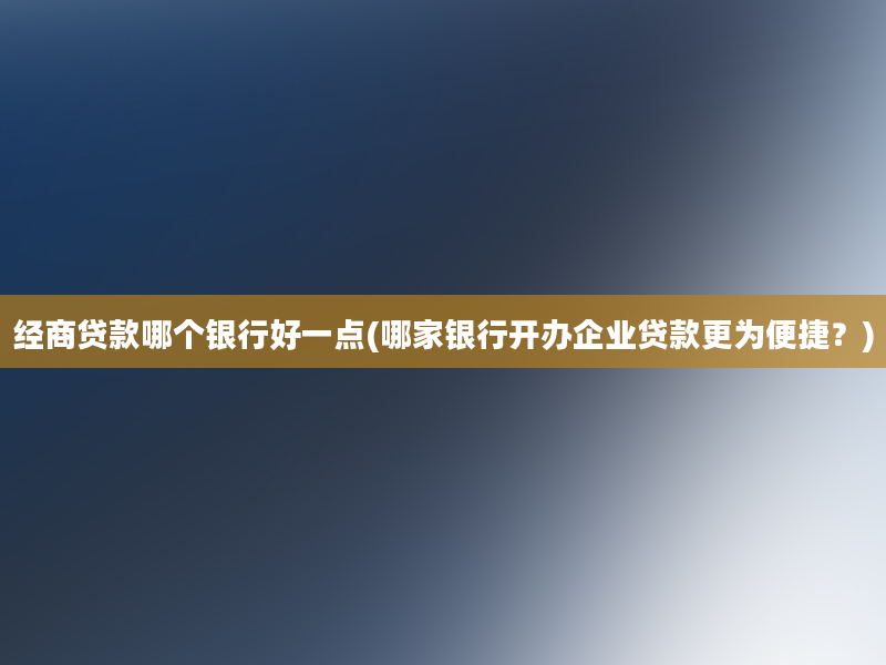 经商贷款哪个银行好一点(哪家银行开办企业贷款更为便捷？)