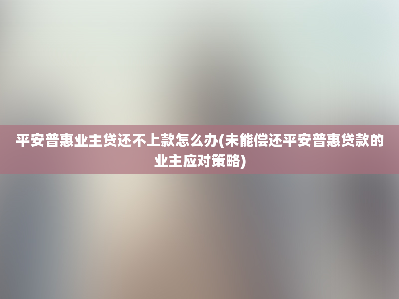 平安普惠业主贷还不上款怎么办(未能偿还平安普惠贷款的业主应对策略)