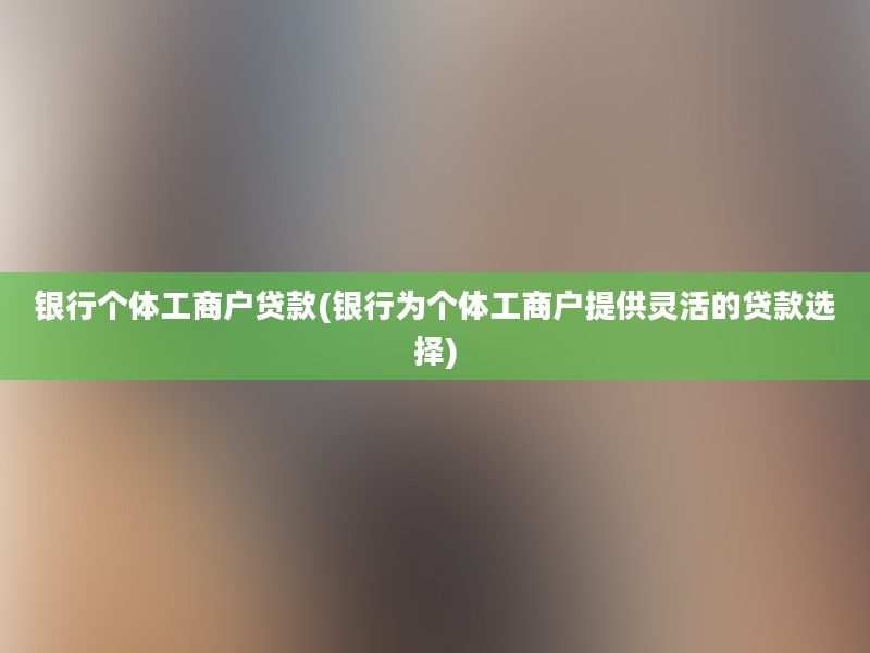 银行个体工商户贷款(银行为个体工商户提供灵活的贷款选择)