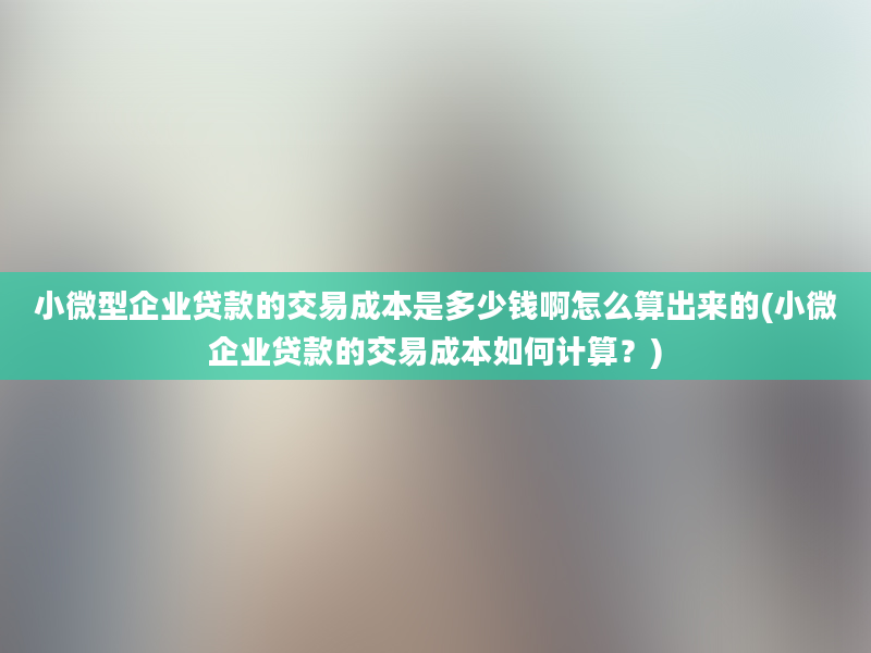 小微型企业贷款的交易成本是多少钱啊怎么算出来的(小微企业贷款的交易成本如何计算？)