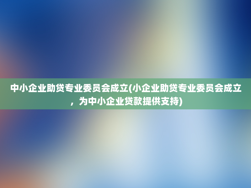 中小企业助贷专业委员会成立(小企业助贷专业委员会成立，为中小企业贷款提供支持)