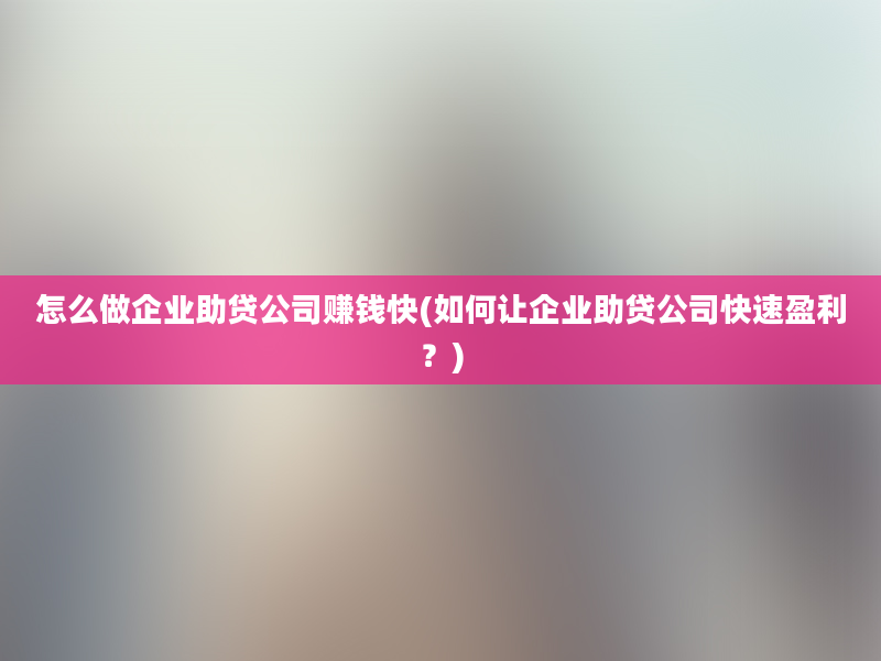 怎么做企业助贷公司赚钱快(如何让企业助贷公司快速盈利？)