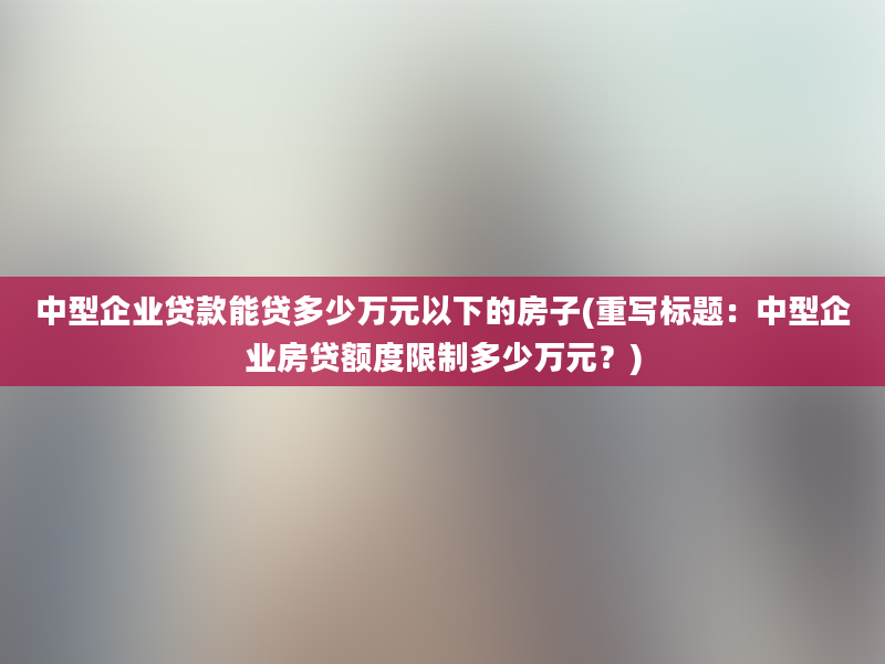 中型企业贷款能贷多少万元以下的房子(重写标题：中型企业房贷额度限制多少万元？)