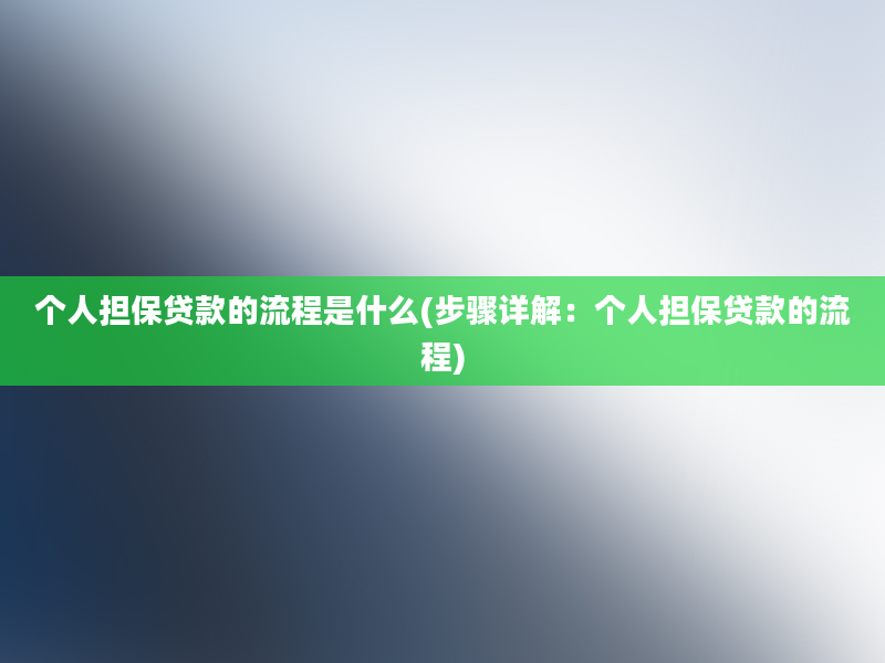 个人担保贷款的流程是什么(步骤详解：个人担保贷款的流程)