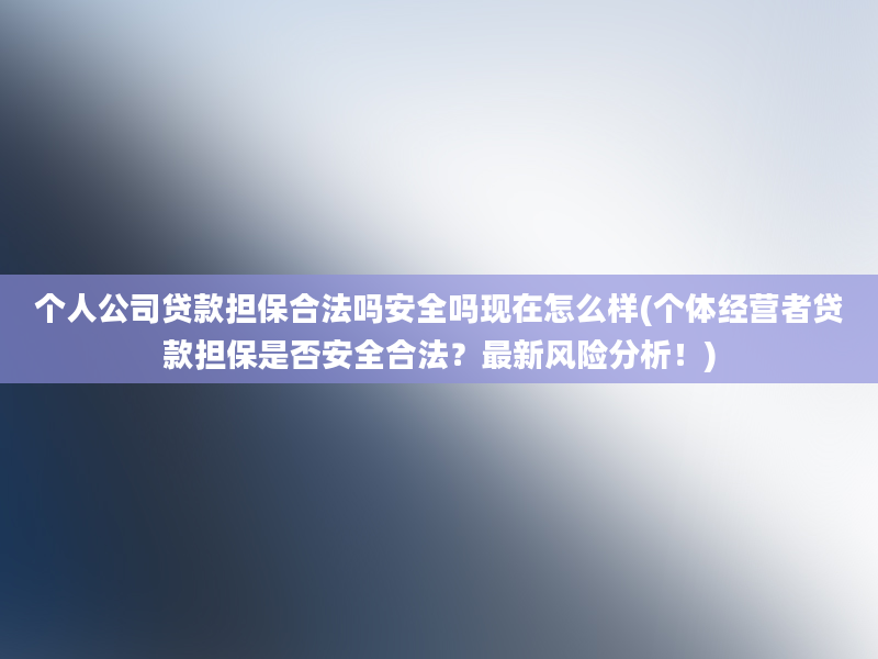 个人公司贷款担保合法吗安全吗现在怎么样(个体经营者贷款担保是否安全合法？最新风险分析！)