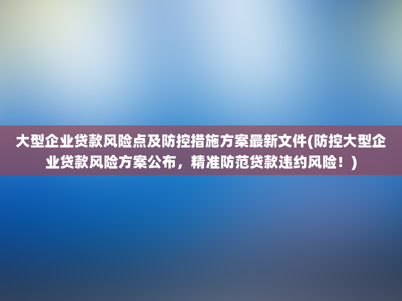 大型企业贷款风险点及防控措施方案最新文件(防控大型企业贷款风险方案公布，精准防范贷款违约风险！)