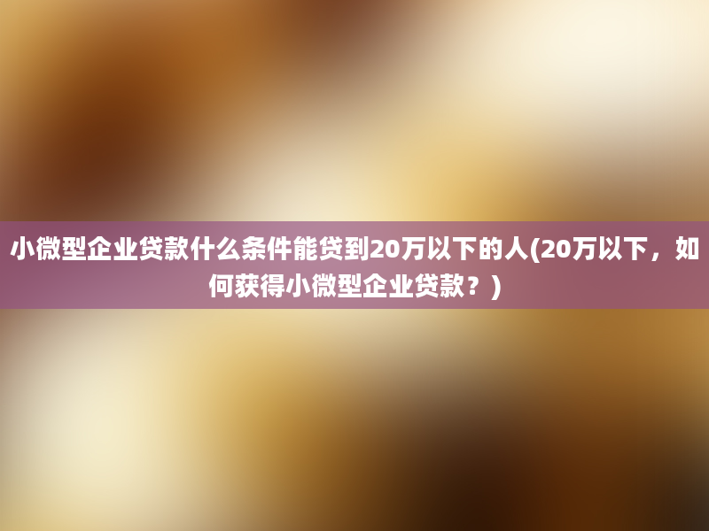 小微型企业贷款什么条件能贷到20万以下的人(20万以下，如何获得小微型企业贷款？)