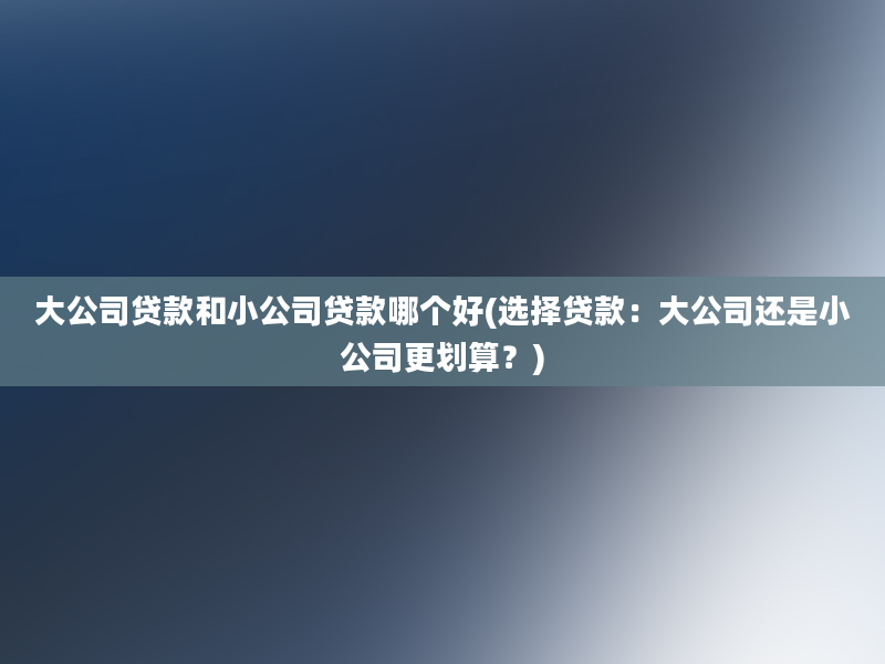 大公司贷款和小公司贷款哪个好(选择贷款：大公司还是小公司更划算？)