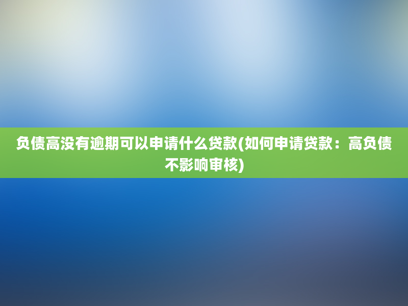 负债高没有逾期可以申请什么贷款(如何申请贷款：高负债不影响审核)