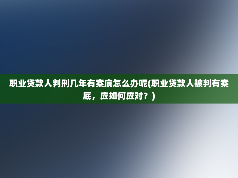 职业贷款人判刑几年有案底怎么办呢(职业贷款人被判有案底，应如何应对？)