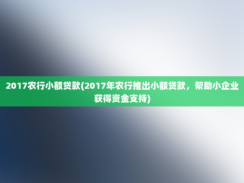 2017农行小额贷款(2017年农行推出小额贷款，帮助小企业获得资金支持)