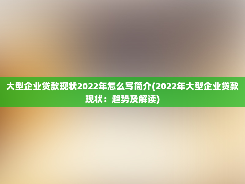 大型企业贷款现状2022年怎么写简介(2022年大型企业贷款现状：趋势及解读)