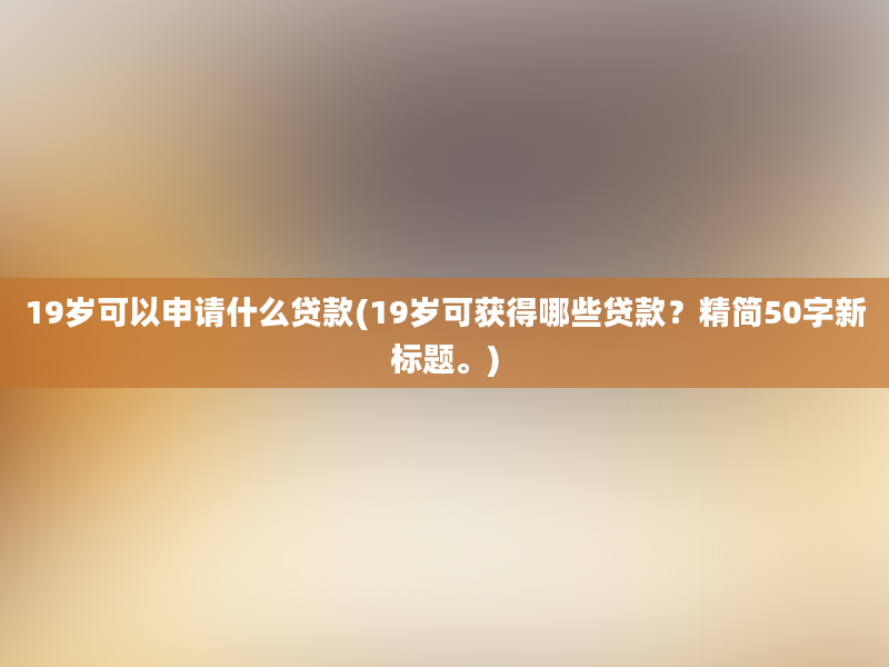 19岁可以申请什么贷款(19岁可获得哪些贷款？精简50字新标题。)