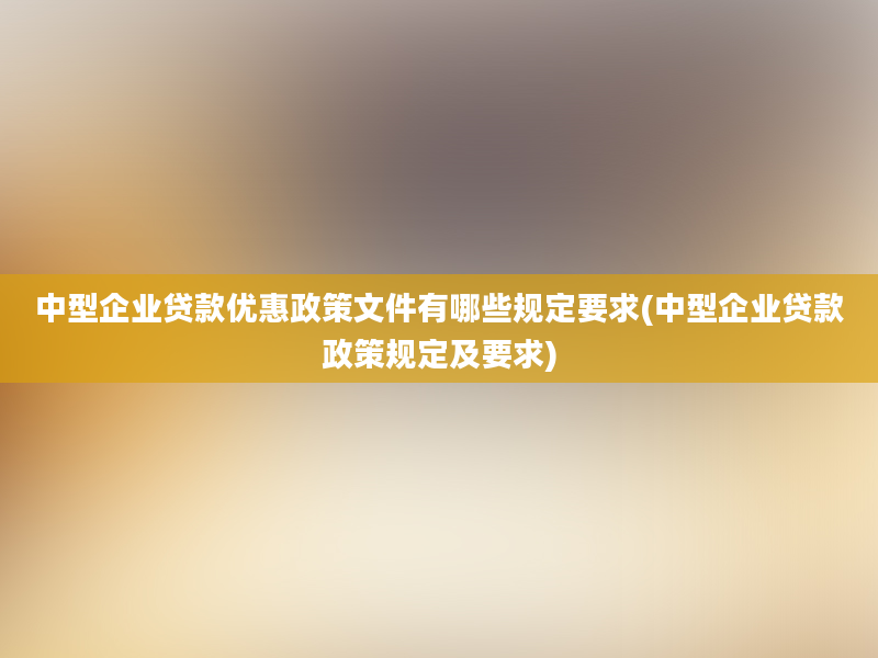 中型企业贷款优惠政策文件有哪些规定要求(中型企业贷款政策规定及要求)