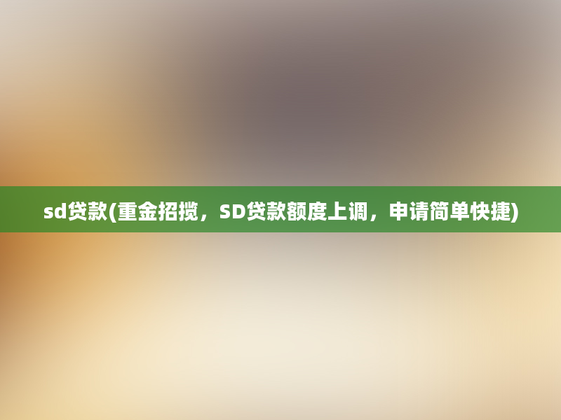 sd贷款(重金招揽，SD贷款额度上调，申请简单快捷)