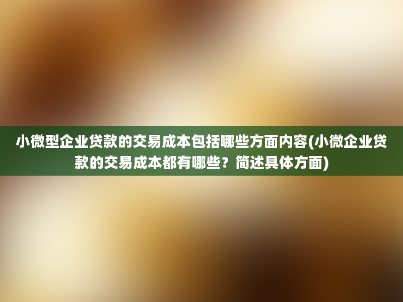 小微型企业贷款的交易成本包括哪些方面内容(小微企业贷款的交易成本都有哪些？简述具体方面)