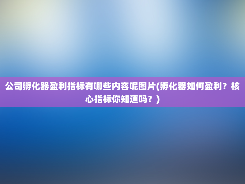 公司孵化器盈利指标有哪些内容呢图片(孵化器如何盈利？核心指标你知道吗？)