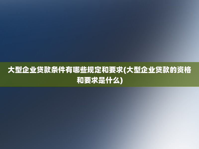 大型企业贷款条件有哪些规定和要求(大型企业贷款的资格和要求是什么)