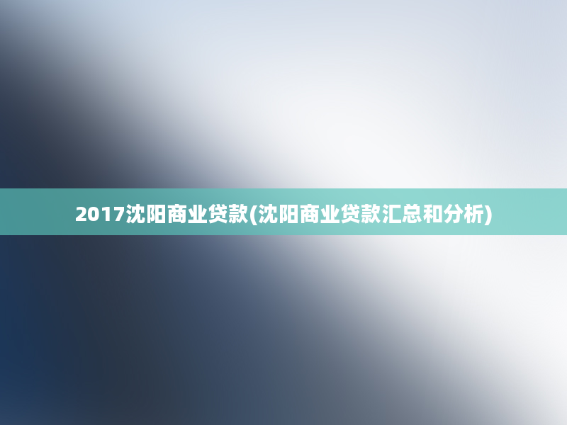 2017沈阳商业贷款(沈阳商业贷款汇总和分析)