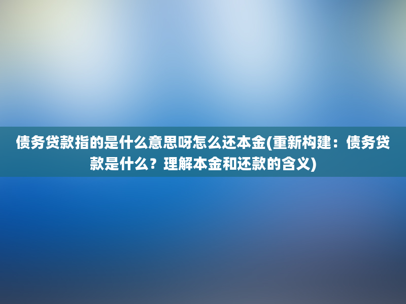 债务贷款指的是什么意思呀怎么还本金(重新构建：债务贷款是什么？理解本金和还款的含义)