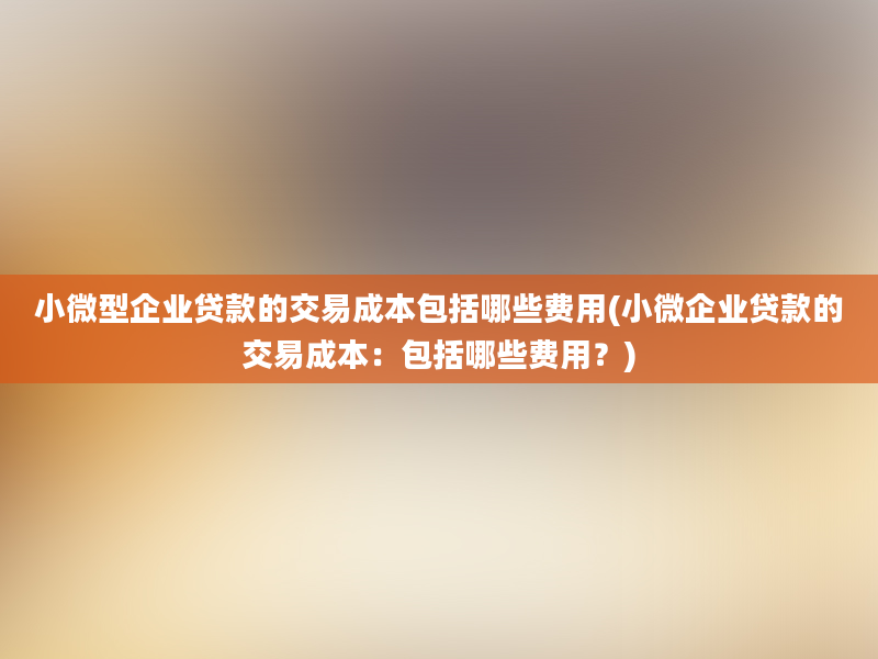 小微型企业贷款的交易成本包括哪些费用(小微企业贷款的交易成本：包括哪些费用？)