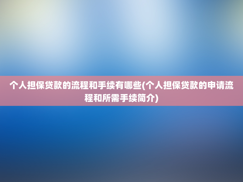 个人担保贷款的流程和手续有哪些(个人担保贷款的申请流程和所需手续简介)