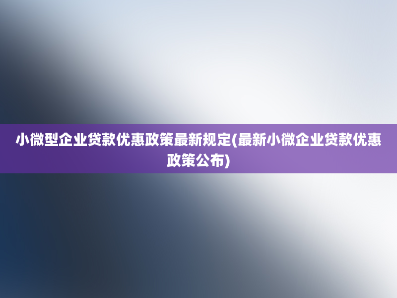 小微型企业贷款优惠政策最新规定(最新小微企业贷款优惠政策公布)