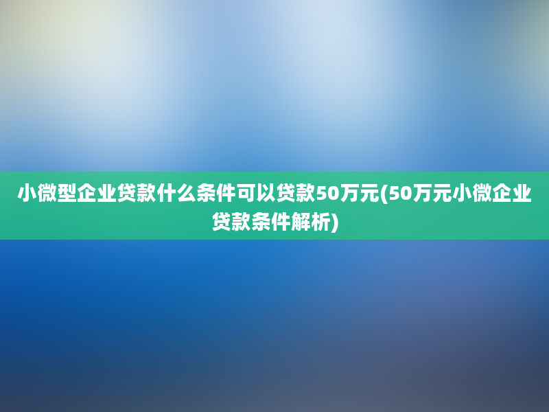 小微型企业贷款什么条件可以贷款50万元(50万元小微企业贷款条件解析)