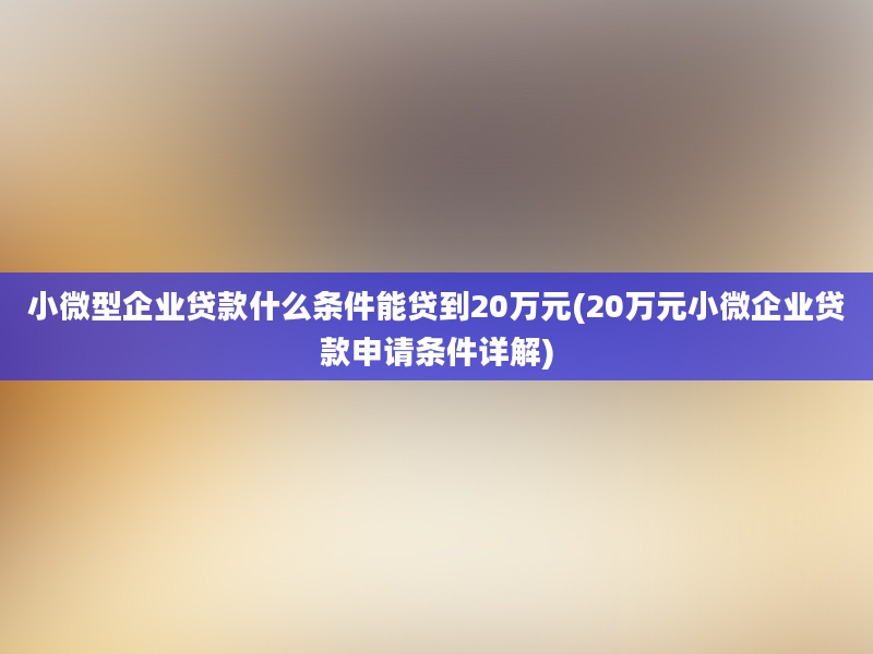 小微型企业贷款什么条件能贷到20万元(20万元小微企业贷款申请条件详解)