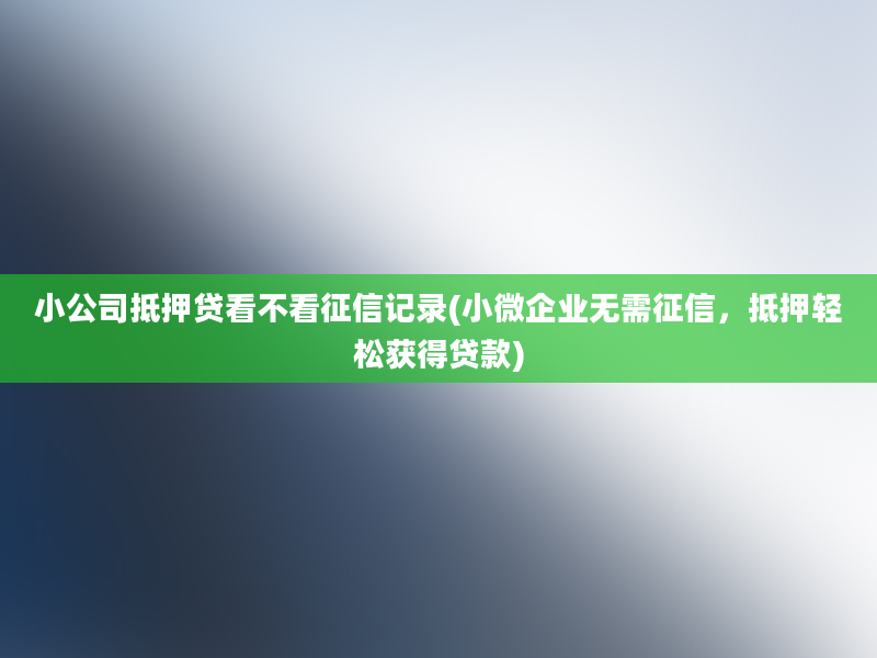 小公司抵押贷看不看征信记录(小微企业无需征信，抵押轻松获得贷款)