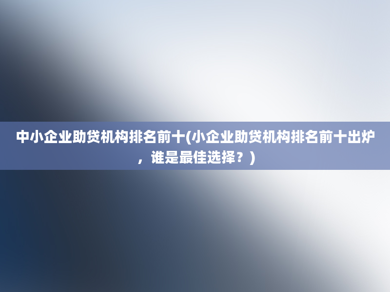 中小企业助贷机构排名前十(小企业助贷机构排名前十出炉，谁是最佳选择？)