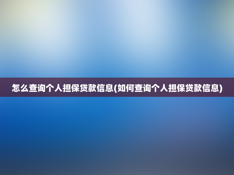 怎么查询个人担保贷款信息(如何查询个人担保贷款信息)