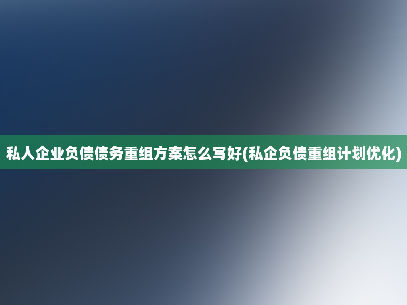 私人企业负债债务重组方案怎么写好(私企负债重组计划优化)