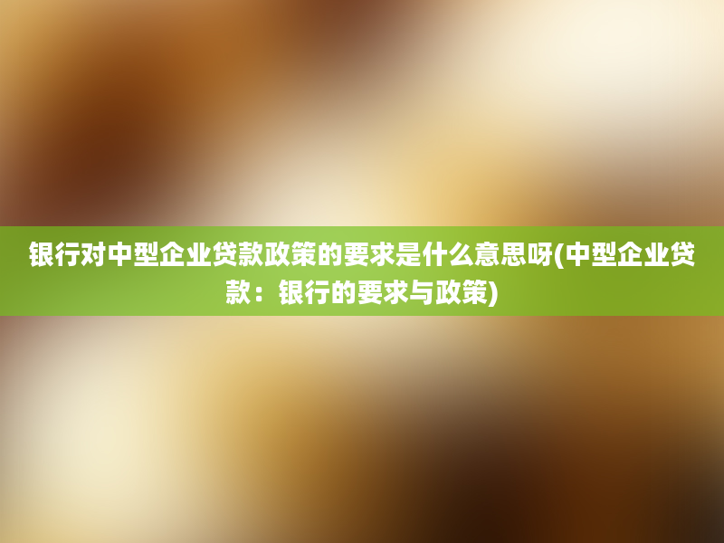 银行对中型企业贷款政策的要求是什么意思呀(中型企业贷款：银行的要求与政策)