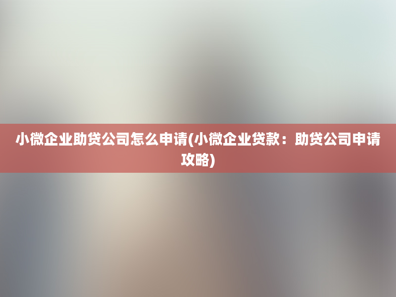 小微企业助贷公司怎么申请(小微企业贷款：助贷公司申请攻略)