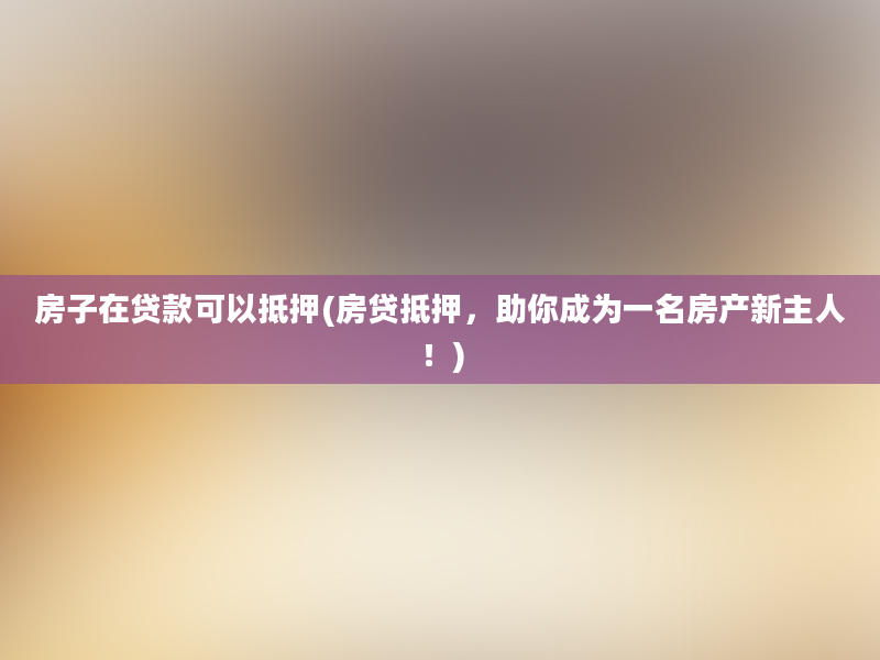 房子在贷款可以抵押(房贷抵押，助你成为一名房产新主人！)