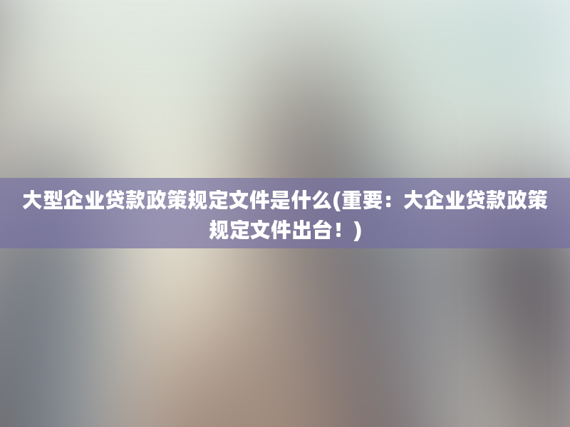 大型企业贷款政策规定文件是什么(重要：大企业贷款政策规定文件出台！)