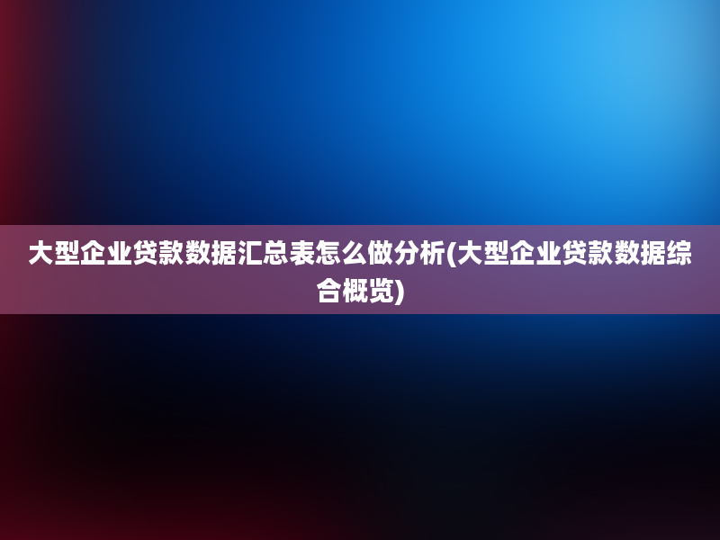 大型企业贷款数据汇总表怎么做分析(大型企业贷款数据综合概览)