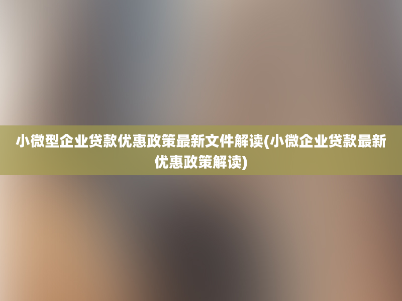 小微型企业贷款优惠政策最新文件解读(小微企业贷款最新优惠政策解读)