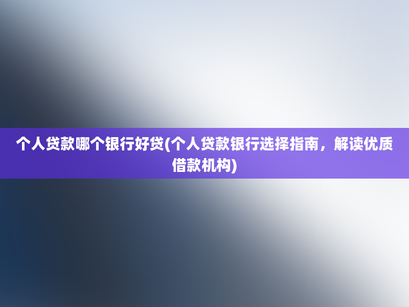 个人贷款哪个银行好贷(个人贷款银行选择指南，解读优质借款机构)