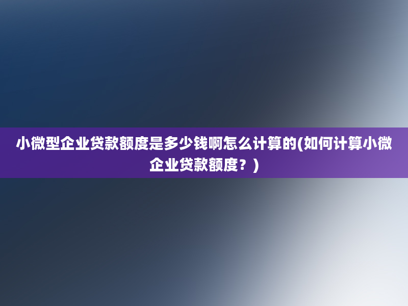 小微型企业贷款额度是多少钱啊怎么计算的(如何计算小微企业贷款额度？)