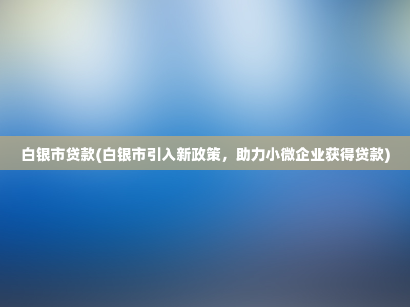 白银市贷款(白银市引入新政策，助力小微企业获得贷款)