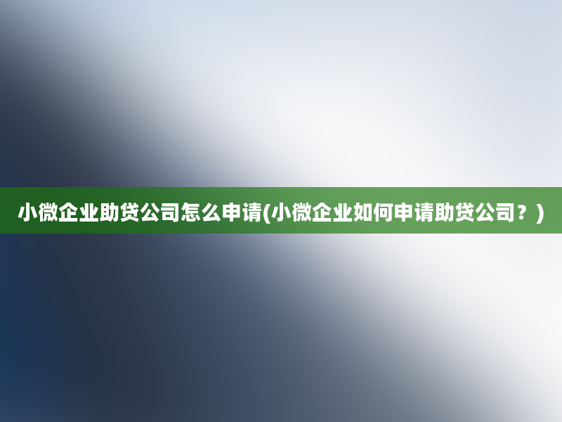 小微企业助贷公司怎么申请(小微企业如何申请助贷公司？)