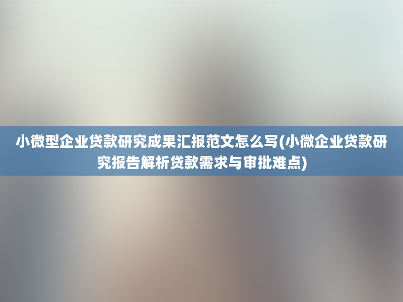 小微型企业贷款研究成果汇报范文怎么写(小微企业贷款研究报告解析贷款需求与审批难点)