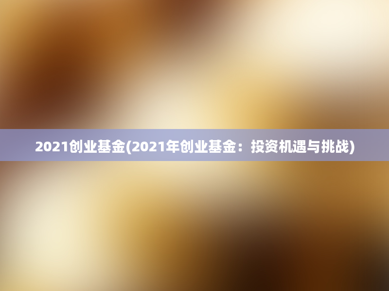 2021创业基金(2021年创业基金：投资机遇与挑战)