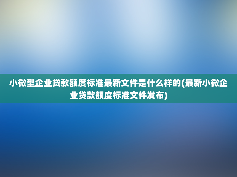 小微型企业贷款额度标准最新文件是什么样的(最新小微企业贷款额度标准文件发布)