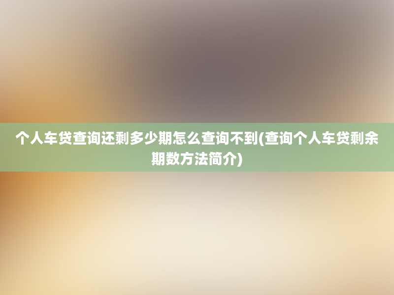 个人车贷查询还剩多少期怎么查询不到(查询个人车贷剩余期数方法简介)