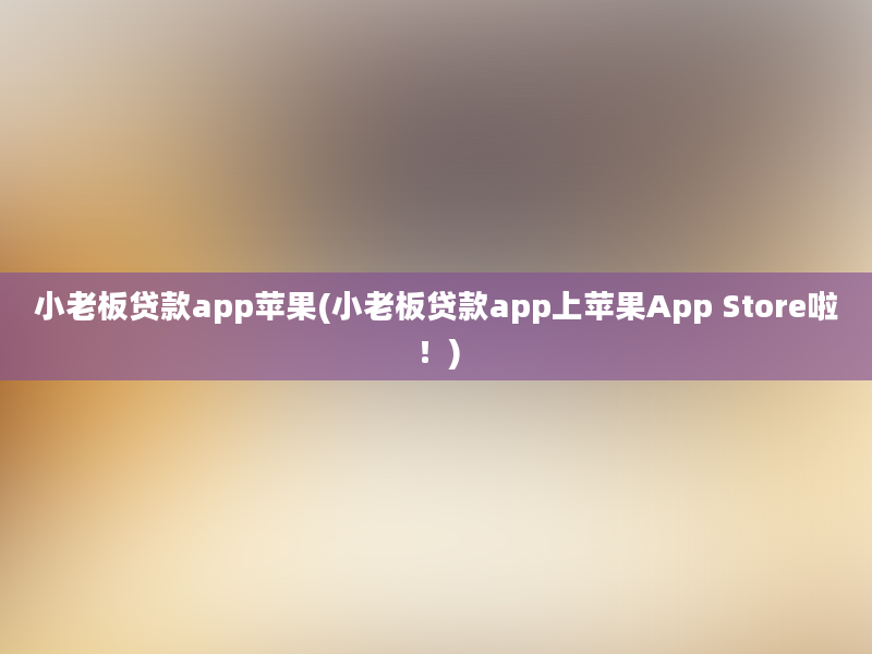 小老板贷款app苹果(小老板贷款app上苹果App Store啦！)