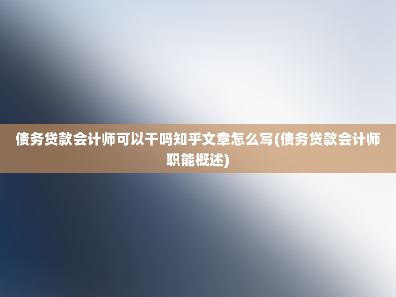 债务贷款会计师可以干吗知乎文章怎么写(债务贷款会计师职能概述)