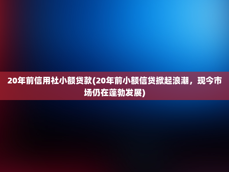 20年前信用社小额贷款(20年前小额信贷掀起浪潮，现今市场仍在蓬勃发展)